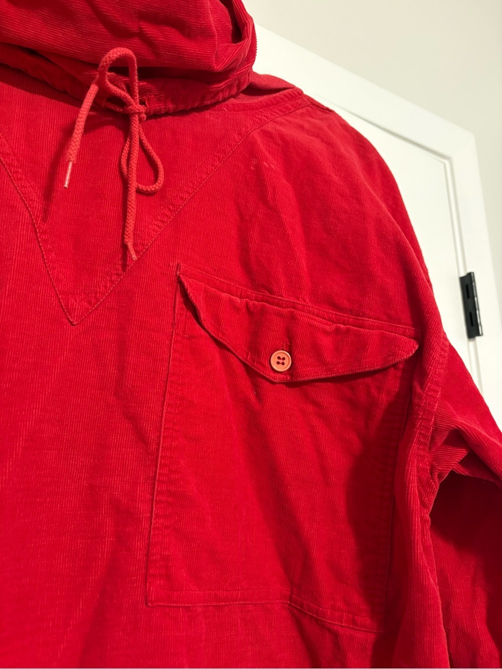Women's Vintage Red Corduroy Long-Sleeve Dress with Funnel Neck - Picture 2 of 6